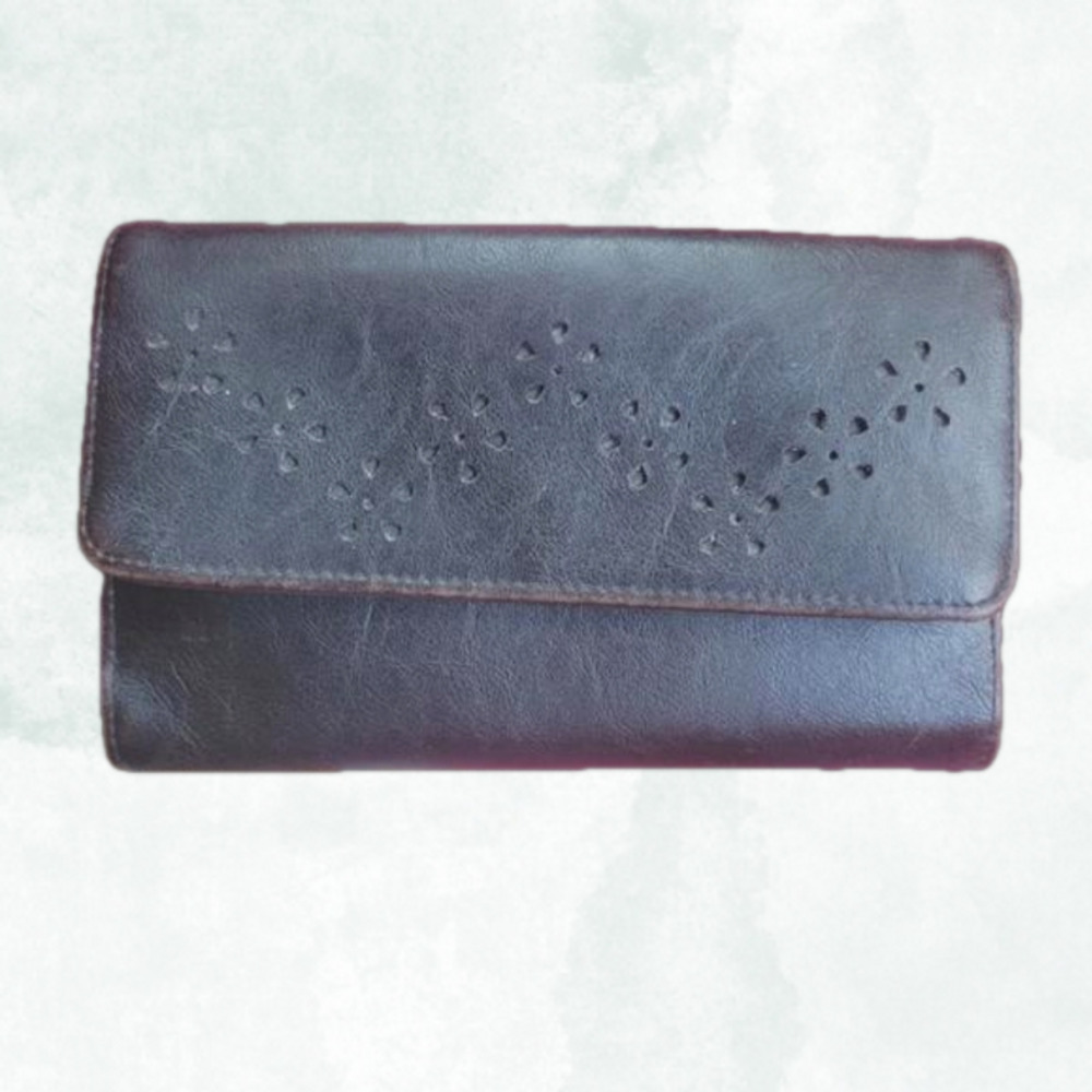 RGA Accessories Brown Fold Checkbook Wallet Vintage Floral Design